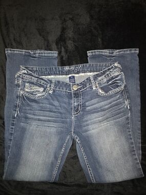 Women's Dark Blue Boot Cut Jeans with Faded Detail
